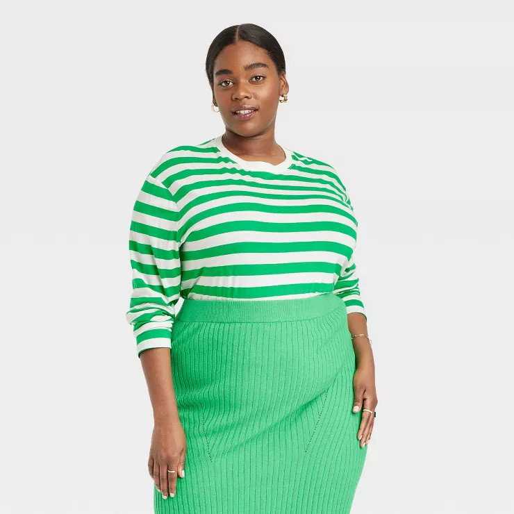 Women's Long Sleeve Boxy T-Shirt - A New Day™ Striped | Target