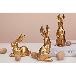 DN DECONATION Golden Polyresin Bunny Decor Rabbit Figurines, Easter Bunny Statue Set of 3 for Spr... | Amazon (US)