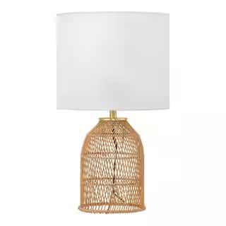 Hampton Bay Tallaran 21 in. Rattan Table Lamp with White Fabric Shade RS2112026 - The Home Depot | The Home Depot