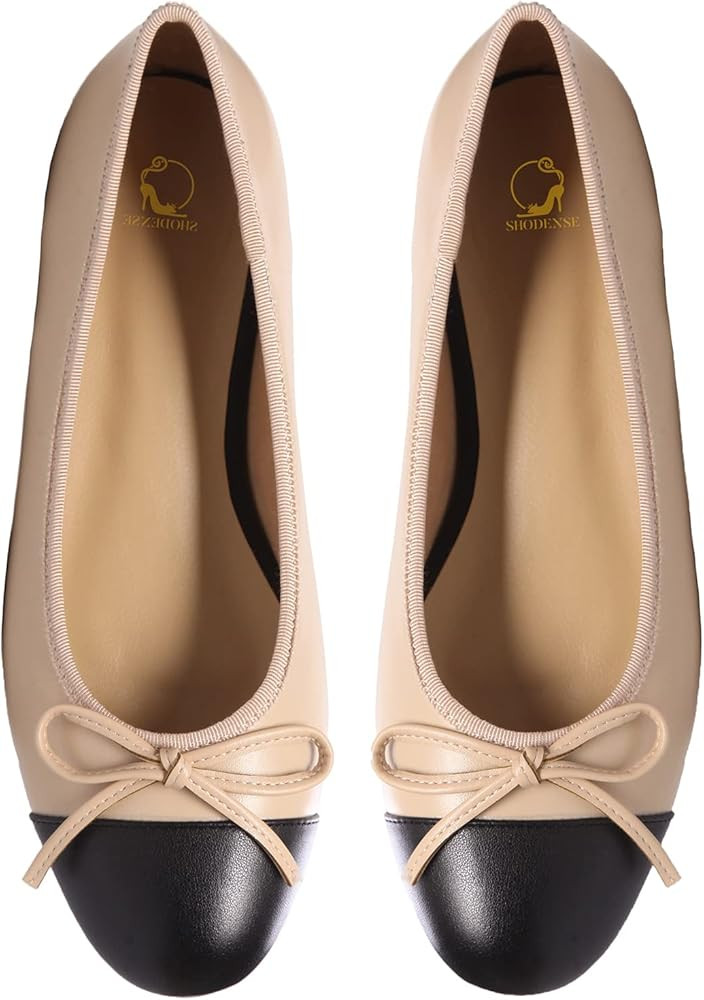 SHODENSE Women Cap Toe Bow Flats Two Tone Slip On Ballet Flats Comfort Closed Round Toe Flats Col... | Amazon (US)