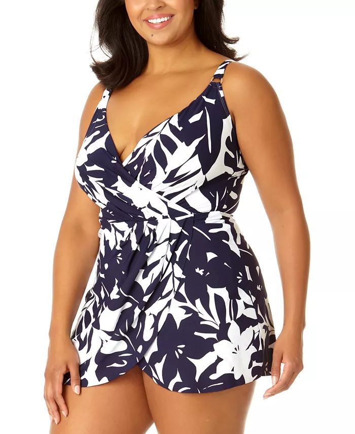 Plus Size Surplice-Neck Maillot Swim Dress | Macys (US)