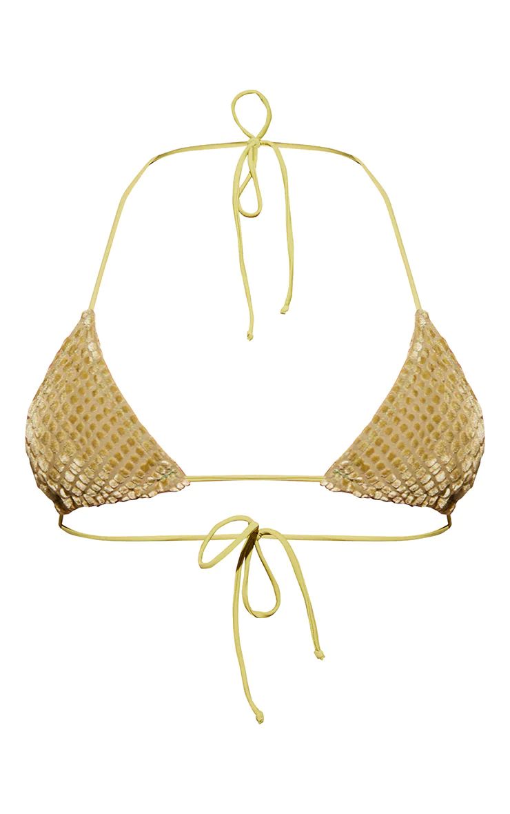 Olive Devore Triangle Bikini Top | PrettyLittleThing UK