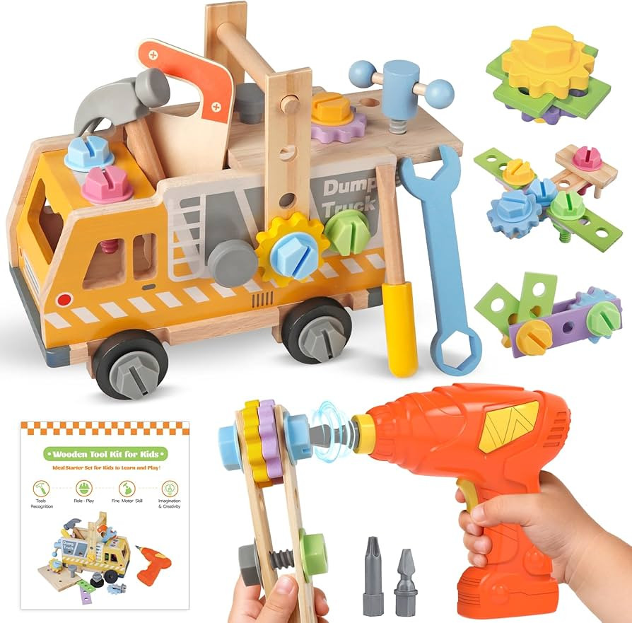 Kids Tool Set - 40 Pcs Wooden Toddler Tool Bench with Drill, Montessori Construction STEM Pretend... | Amazon (US)