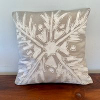 Snowflake White On Beige Hand-Painted Pillow Cover | Etsy (US)