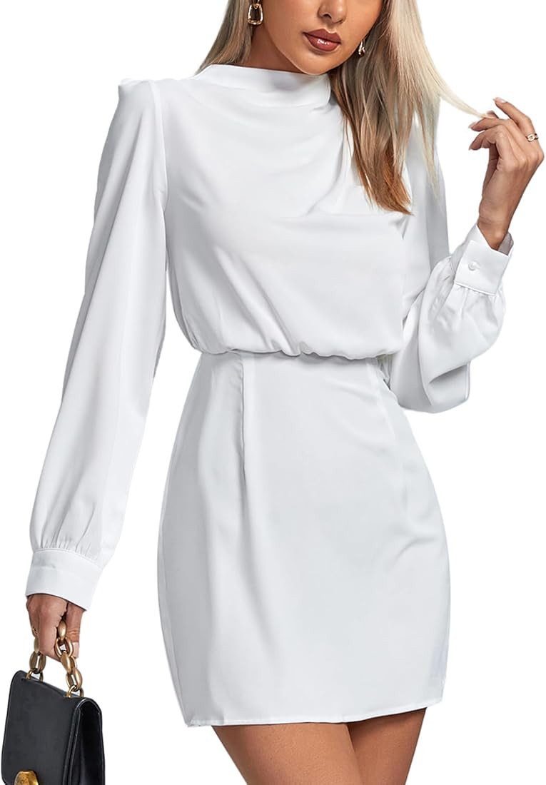 LYANER Women's Elegant Mock Neck High Waist Long Sleeve Basic Mini Dresses | Amazon (US)