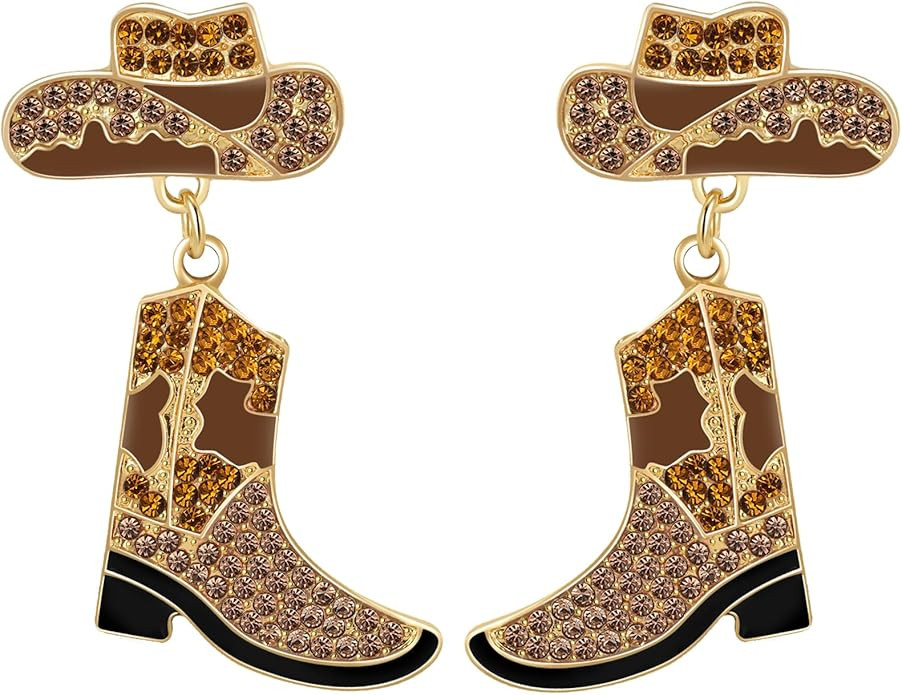 Rhinestone Cowboy Boots Earrings Western Cowgirl Boots Drop Dangle Earrings for Women Enamel Hat ... | Amazon (US)