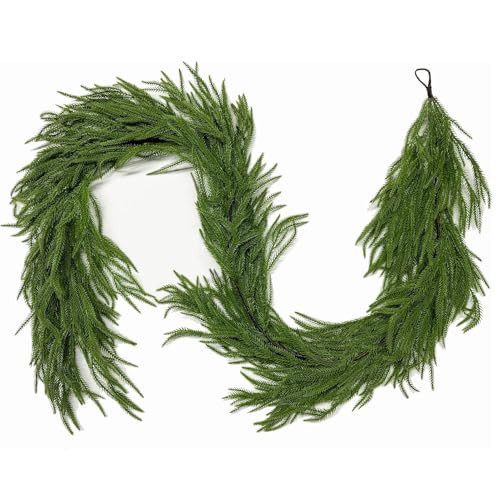 Christmas Norfolk Pine Garlands, Real Touch Winter Pine Garland, Green Artificial Greenery Garland for Table, Mantle, Wall, Indoor, Outdoor Christmas Decorations 106" | Amazon (US)