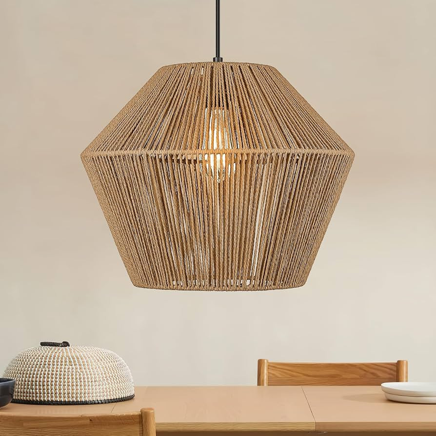 ELYONA 16.5” Large Woven Pendant Light, Modern Boho Chandelier Handwoven Rattan Basket Pendant ... | Amazon (US)