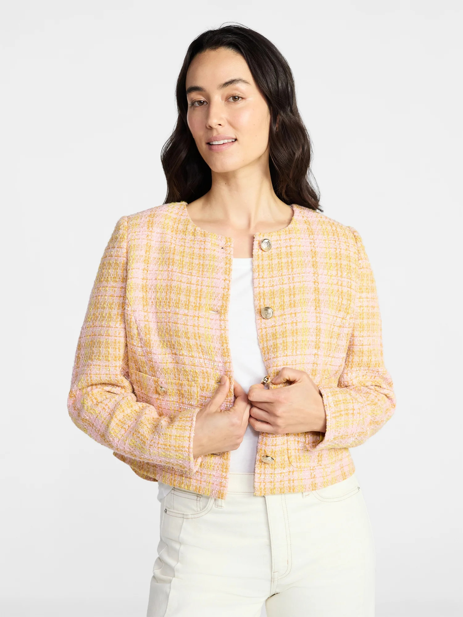 Time and Tru Women's Tweed Ladylike Blazer Jacket, Sizes XS-XXXL | Walmart (US)