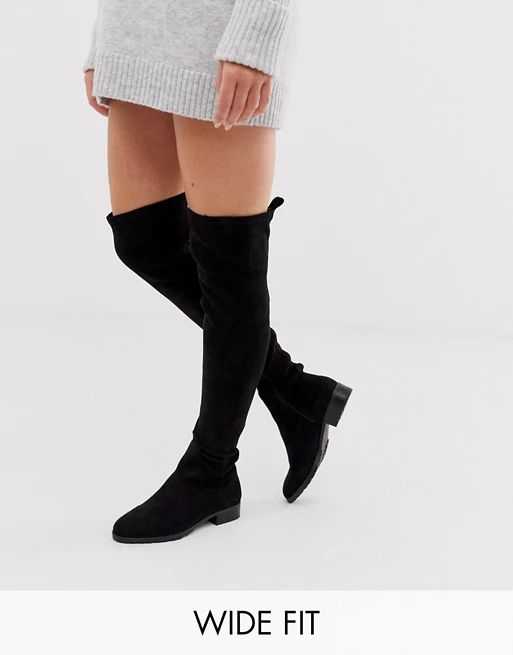RAID Wide Fit Leyana black flat over the knee boots | ASOS US
