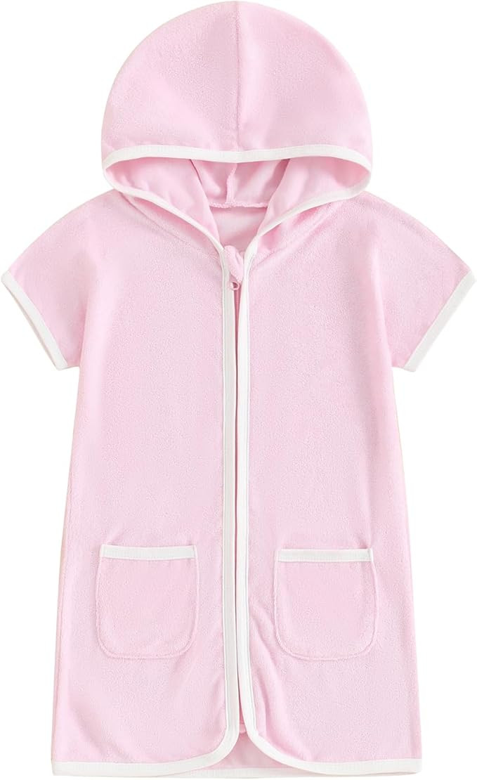 Girls Boys Terry Cloth Swim Cover Up Zip Up Hooded Bathing Suit Coverup Wraps Kids Pool Beach Rob... | Amazon (US)