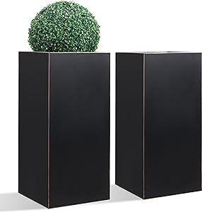 Metallic Heavy Planter for Outdoor Plants, 14Lx14Wx30H Inches, Tall Metal Planter Box with Hand B... | Amazon (US)