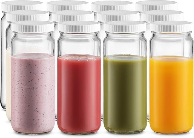 Travel Glass Drinking Bottle Jar 16 Ounce [12-Pack] Plastic Airtight Lids, Reusable Glass Water B... | Amazon (US)