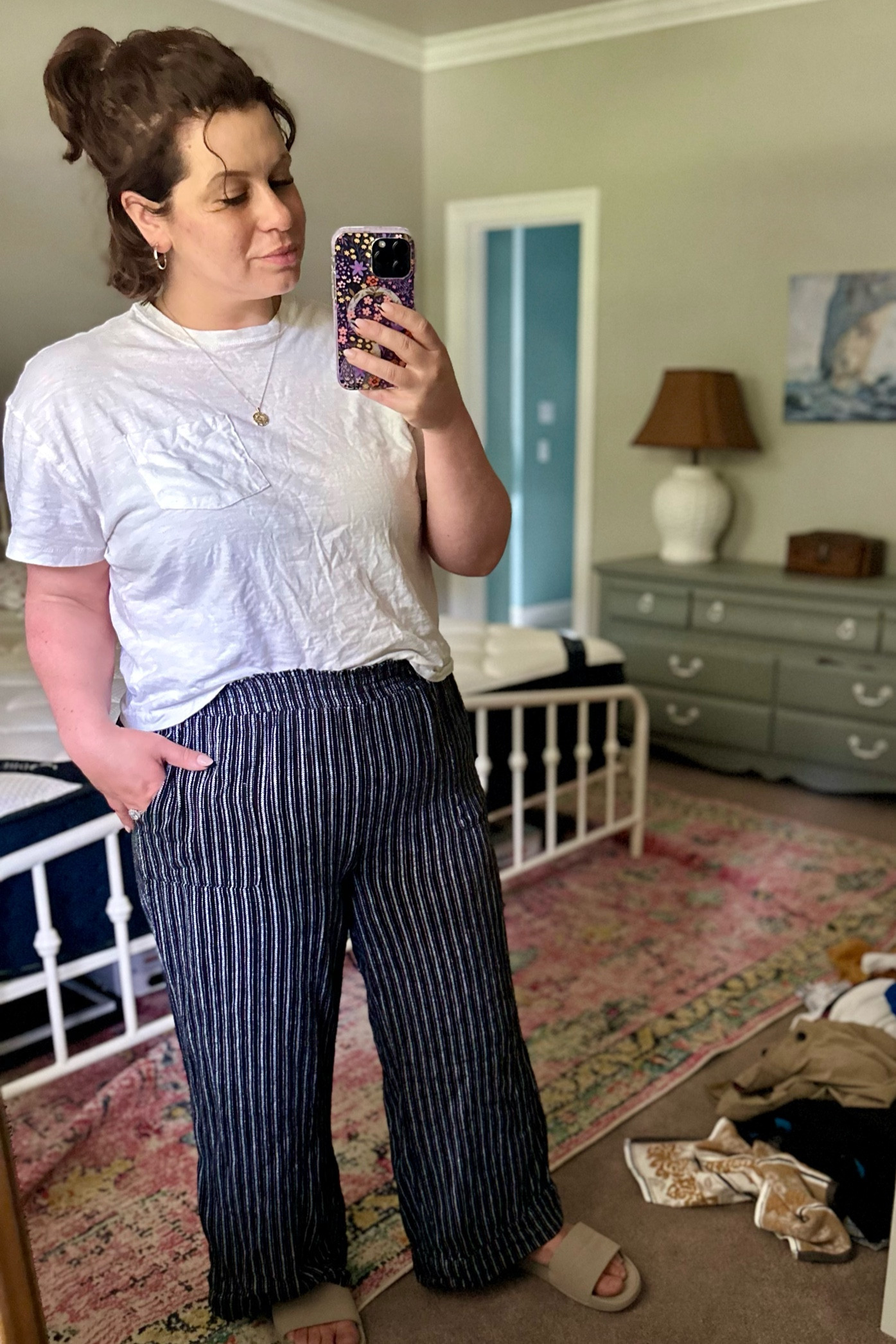 What I’m wearing today for working on the house ✨ and folding that growing pile of laundry on the floor 🧺  These pieces are out of stock but I linked similar linen pants and white tees! 

#LTKMidsize #LTKStyleTip #LTKFindsUnder50
