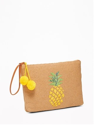 Graphic Straw Pom-Pom Clutch for Women | Old Navy US