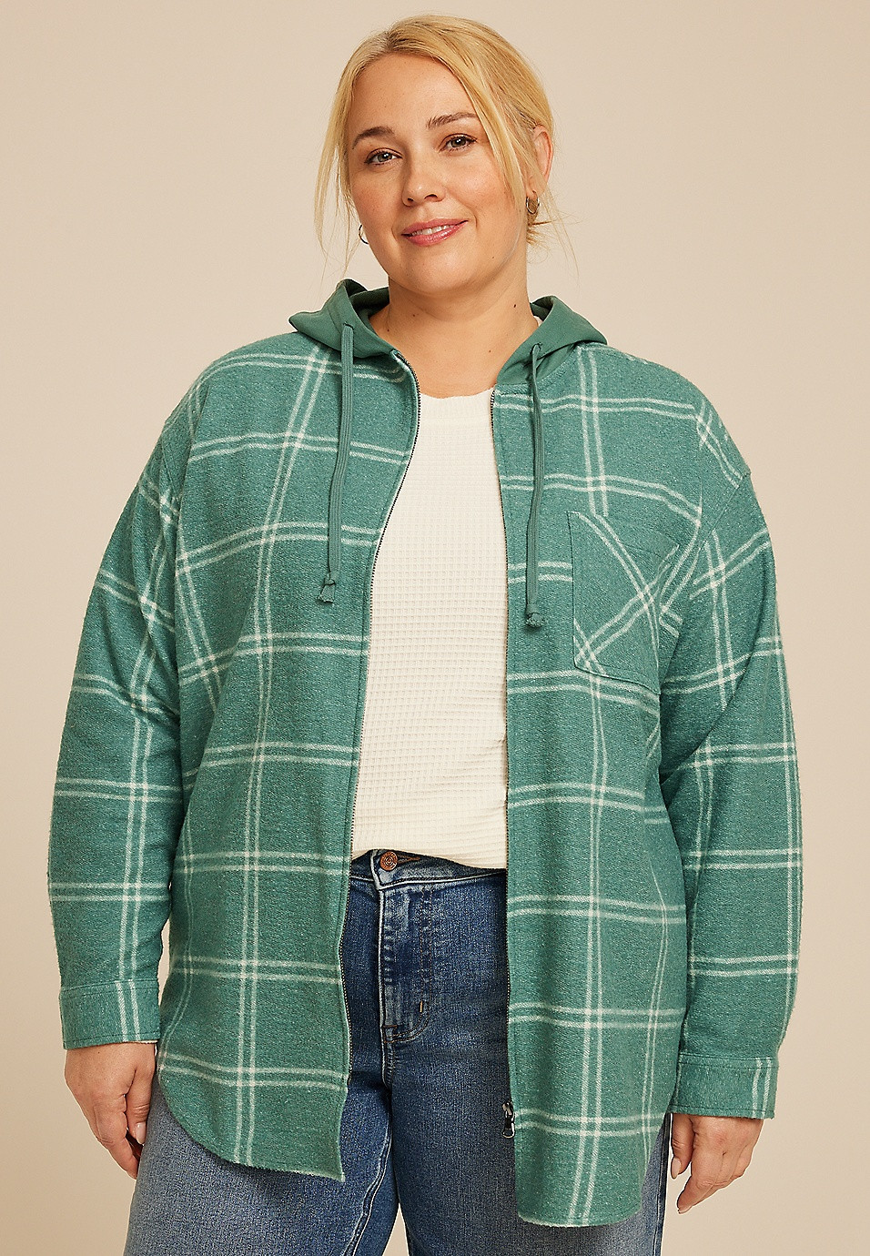 Plus Size Vintage Plaid Hooded Shacket | Maurices