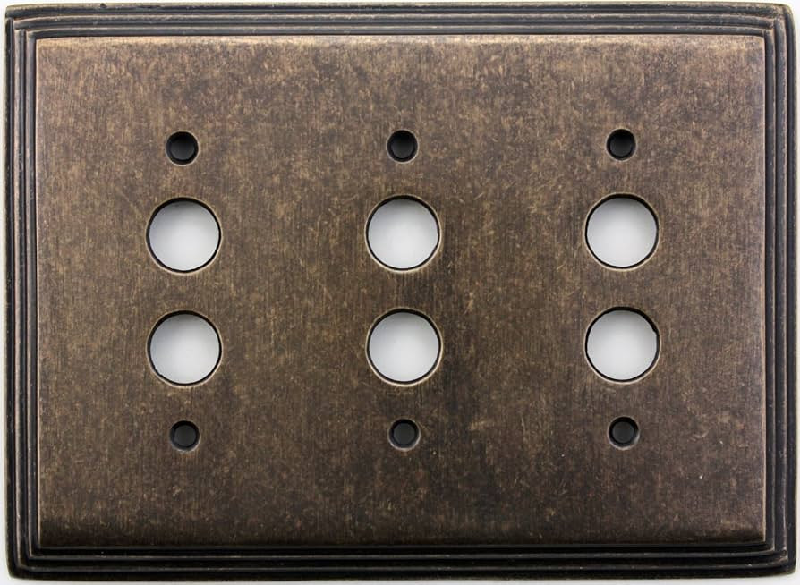 Deco Aged Antique Brass 3 Gang Push Button Light Switch Wall Plate | Amazon (US)