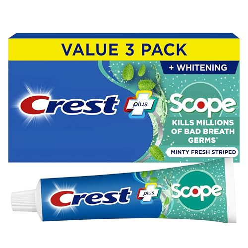 Crest + Scope Whitening Toothpaste - Pack of 3, 5.4 Oz Tubes - Anticavity Fluoride Toothpaste, Fresh Breath, Kills Germs - Tartar Protection, Enamel Protection - Minty Fresh Flavor | Amazon (US)