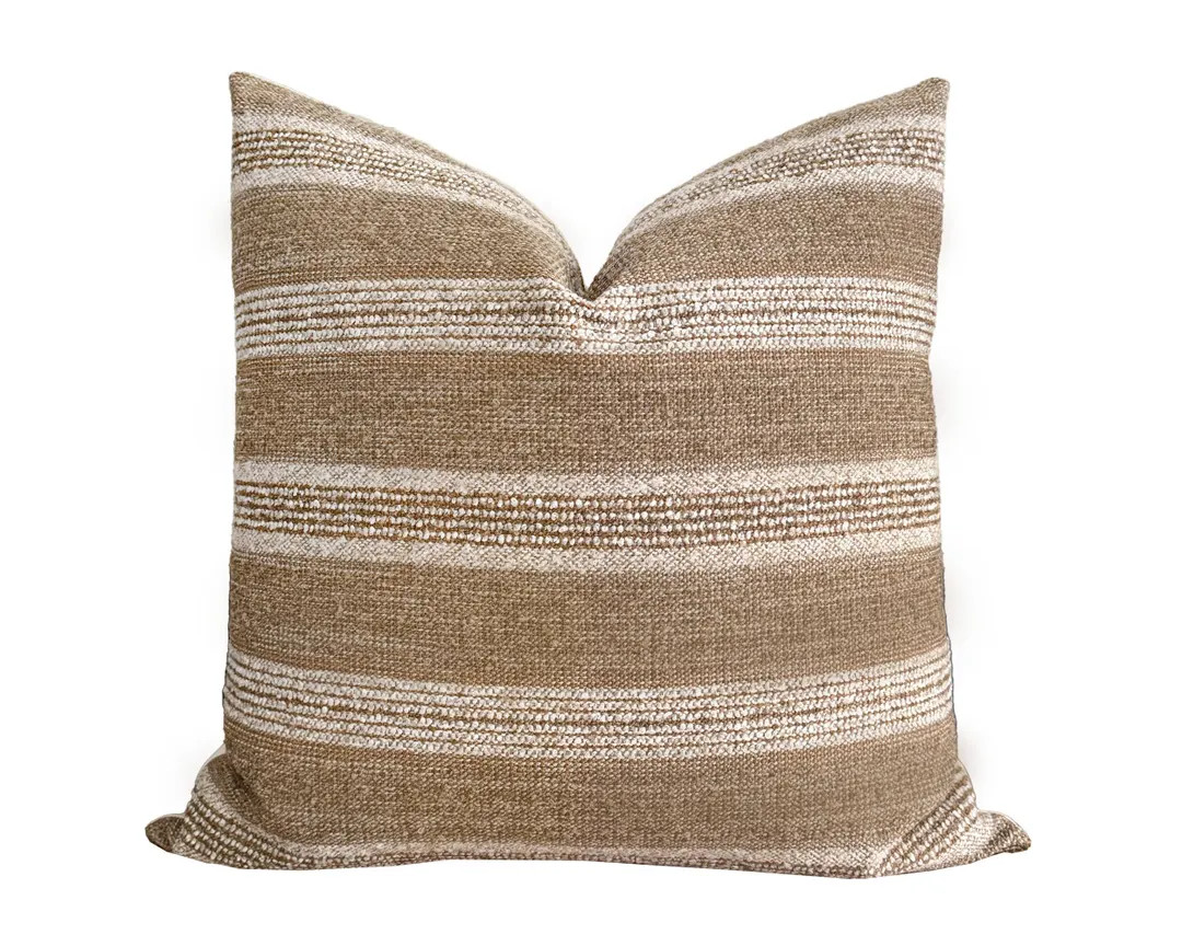 FIELDS | Light Brown Stripe Pillow Cover, Neutral Pillow, Farmhouse Pillow, Brown Stripe Pillow, ... | Etsy (US)