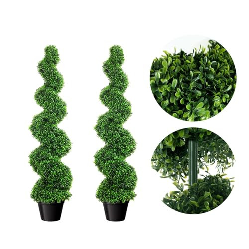 5FT Spiral Boxwood Topiary Trees, Artificial Outdoor Plants in Pot, Front Porch Faux Plants, Indoor & Outdoor Fake Tree, Home, Office, Entryway Decor Set of 2 (3FT) | Amazon (US)