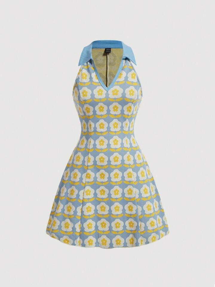 SHEIN MOD Women Floral Print Lapel Sleeveless Casual Dress | SHEIN