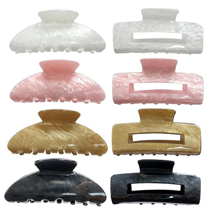8PCS Hair Clips for Women, White Pink Claw Clips for Thick Thin Hair | 3.8 Inch Large Claw Clip f... | Amazon (US)