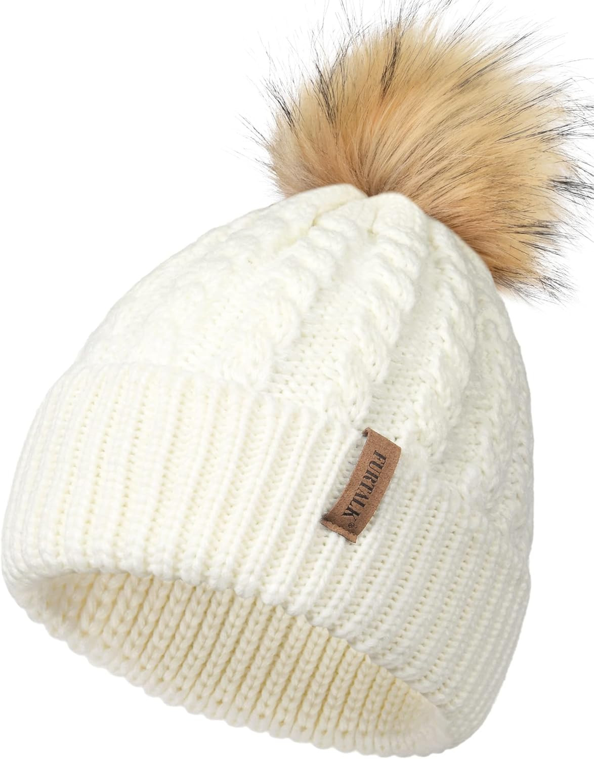 FURTALK Winter Beanie Hat for Women Cotton Lined Faux Fur Pom Pom Hats Womens Warm Thick Knit Sku... | Amazon (US)