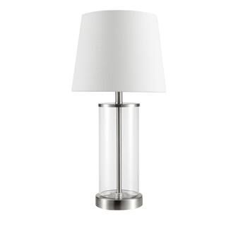 Globe Electric Maya 21 in. Fillable Clear Glass Table Lamp with White Linen Shade-67155 - The Hom... | The Home Depot