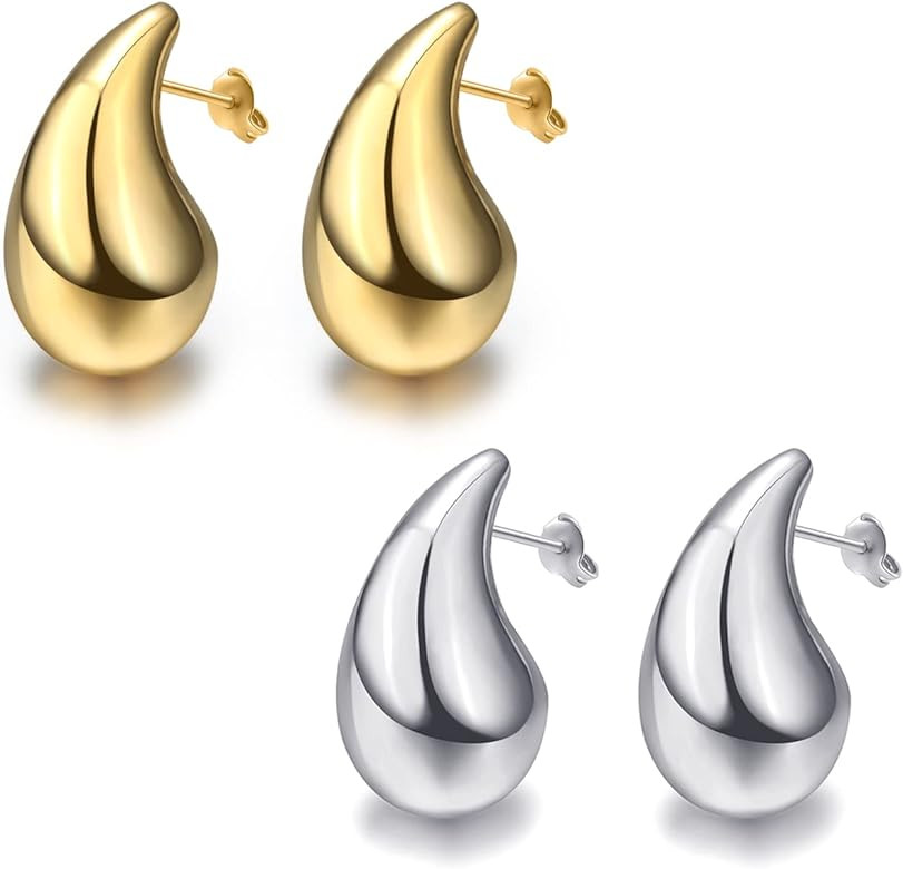 Teardrop Chunky Earrings for Women Trendy Hoop Earring Set Earring Dupes, Gold Earrings | Amazon (US)