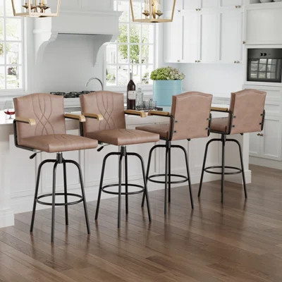 Bar Stools Adjustable Height Swivel Chair, PU Leather Upholstered Bar Chair With Back And Footrest For Bar, Kitchen, Dining Room | Wayfair North America