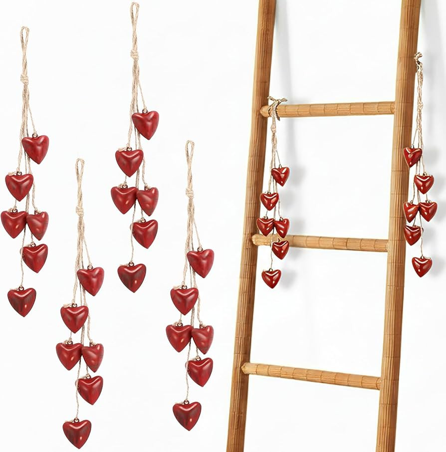 4 Pcs Valentines Metal Heart Cowbells Indoor Outdoor Decorative Red Cowbells Tibetan Meditation C... | Amazon (US)