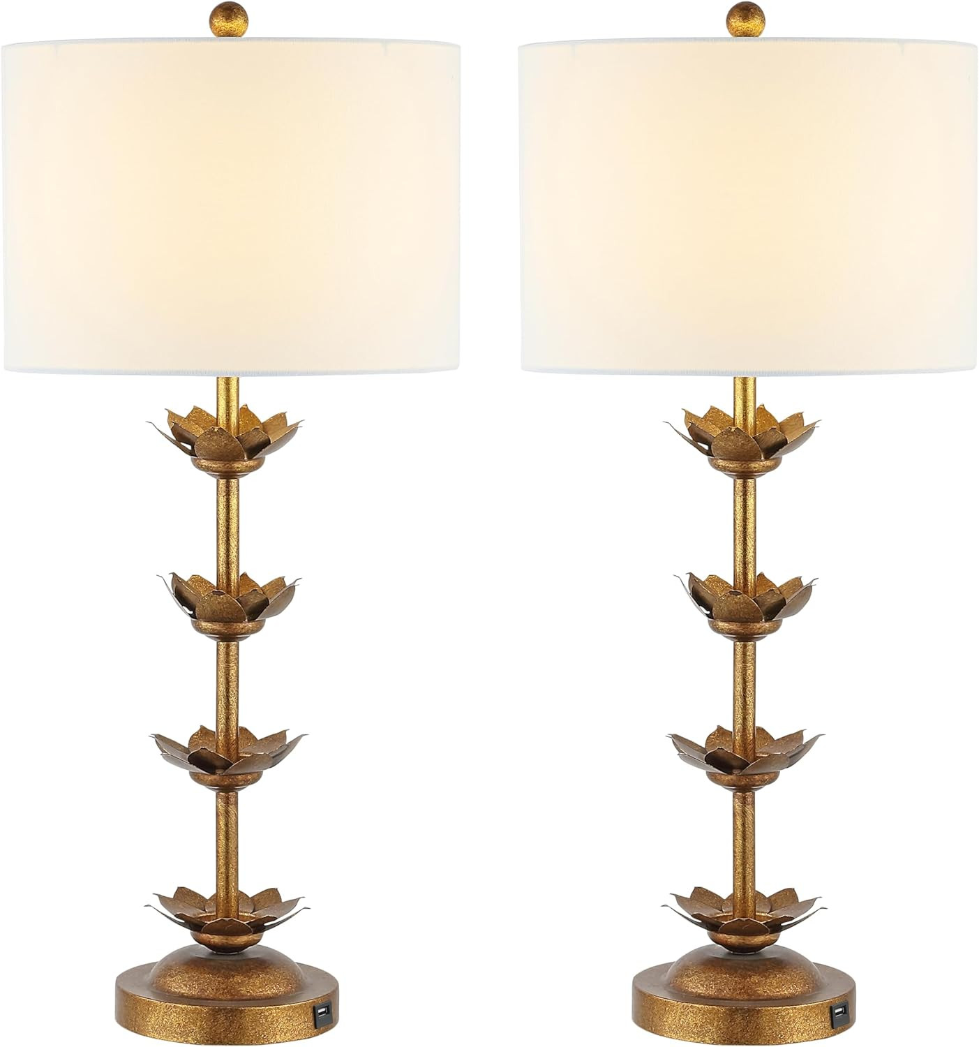 SAFAVIEH Lighting Collection – Set of 2 Lani Antique Gold Leaf 32-Inch Table Lamps with USB Por... | Amazon (US)