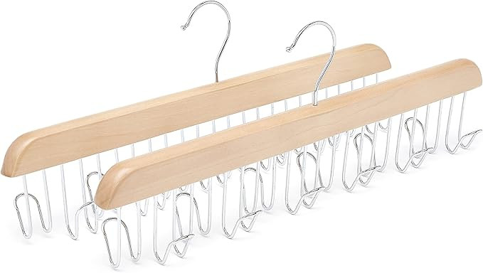 Amazon Basics Wooden Belt Hanger - Natural, 2-Pack | Amazon (US)