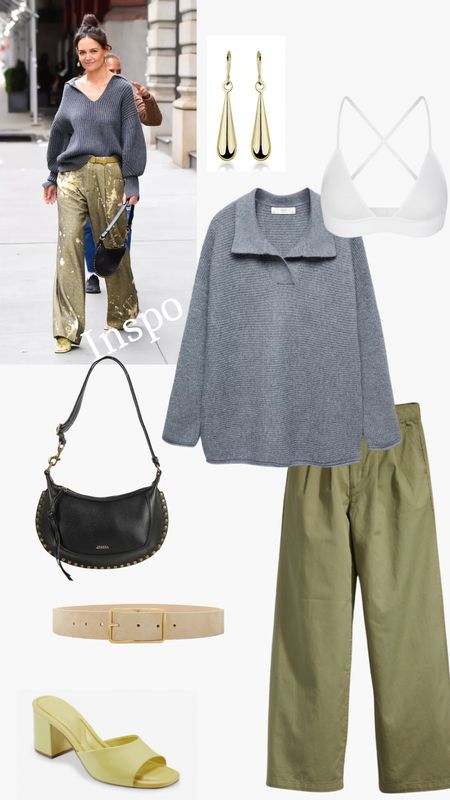 Outfit Inspo: Katie Holmes Wide Leg Pant Look

Green Pleated Trousers: Levi’s
Oversized Knit Sweater: Mango
White Ribbed Triangle Bra: SKIMS
Suede Belt: B-Low the Belt
Yellow Sandal: Marc Fisher
Black Studded Bag: Isabel Marant
Gold Teardrop Earrings: Blue Nile

#LTKShoeCrush

#LTKOver40 #LTKSeasonal #LTKStyleTip