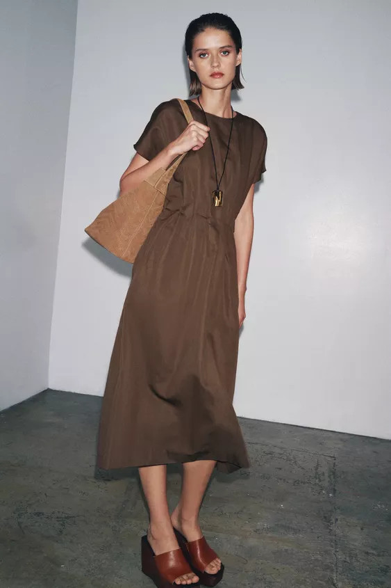 ZW COLLECTION PLEATED MIDI DRESS | Zara UK
