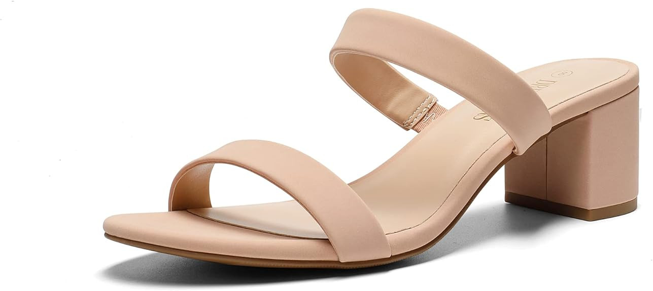DREAM PAIRS Women's Two Strap Open Toe Low Block Chunky Heels Sandals Dress Pumps Shoes | Amazon (US)