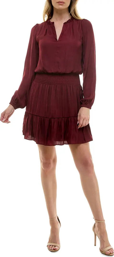 Smocked Long Sleeve Satin Dress | Nordstrom Rack