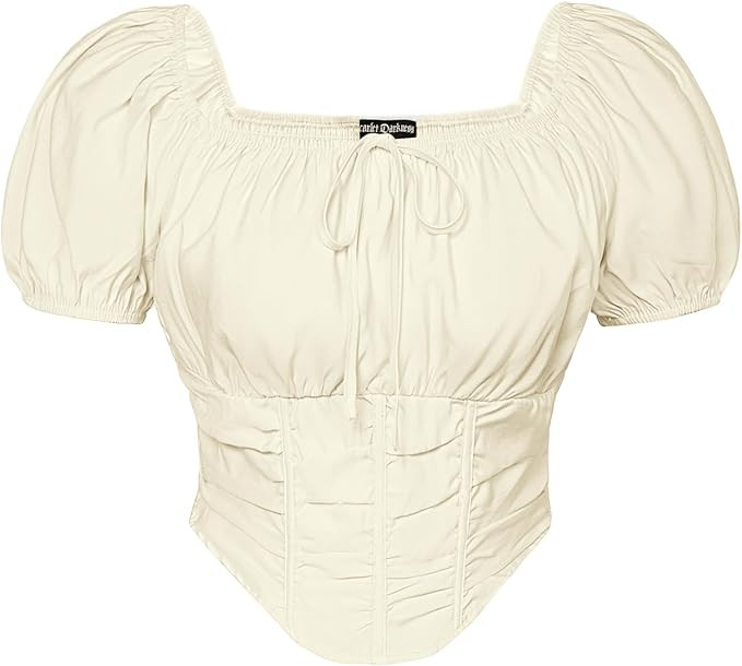 Scarlet Darkness Corset Top for Women Summer Square Neck Crop Tops Renaissance Shirt | Amazon (US)