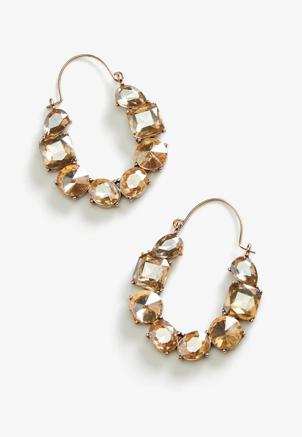Gold Rhinestone Hoop Earrings | Maurices