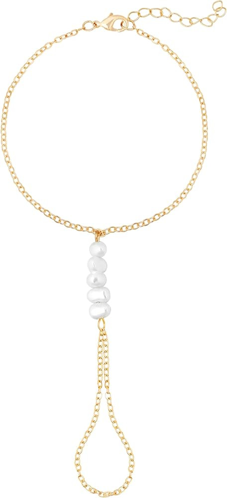 Simple Dainty Gold Hand Chain Bracelet with Finger Ring for Women Trendy | Amazon (US)