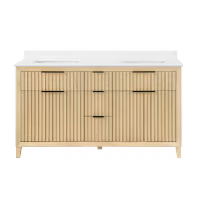 Origin 21 Tindall 60-in Natural Finish Undermount Double Sink Bathroom Vanity with White Engineer... | Lowe's