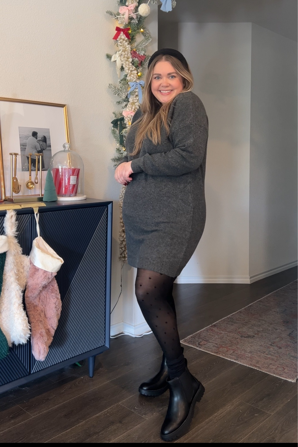 Winter plus size outfit. Chelsea boots. Polka dot tights. Wearing 18 in sweater dress 

#LTKplussize #LTKSeasonal #LTKfindsunder50