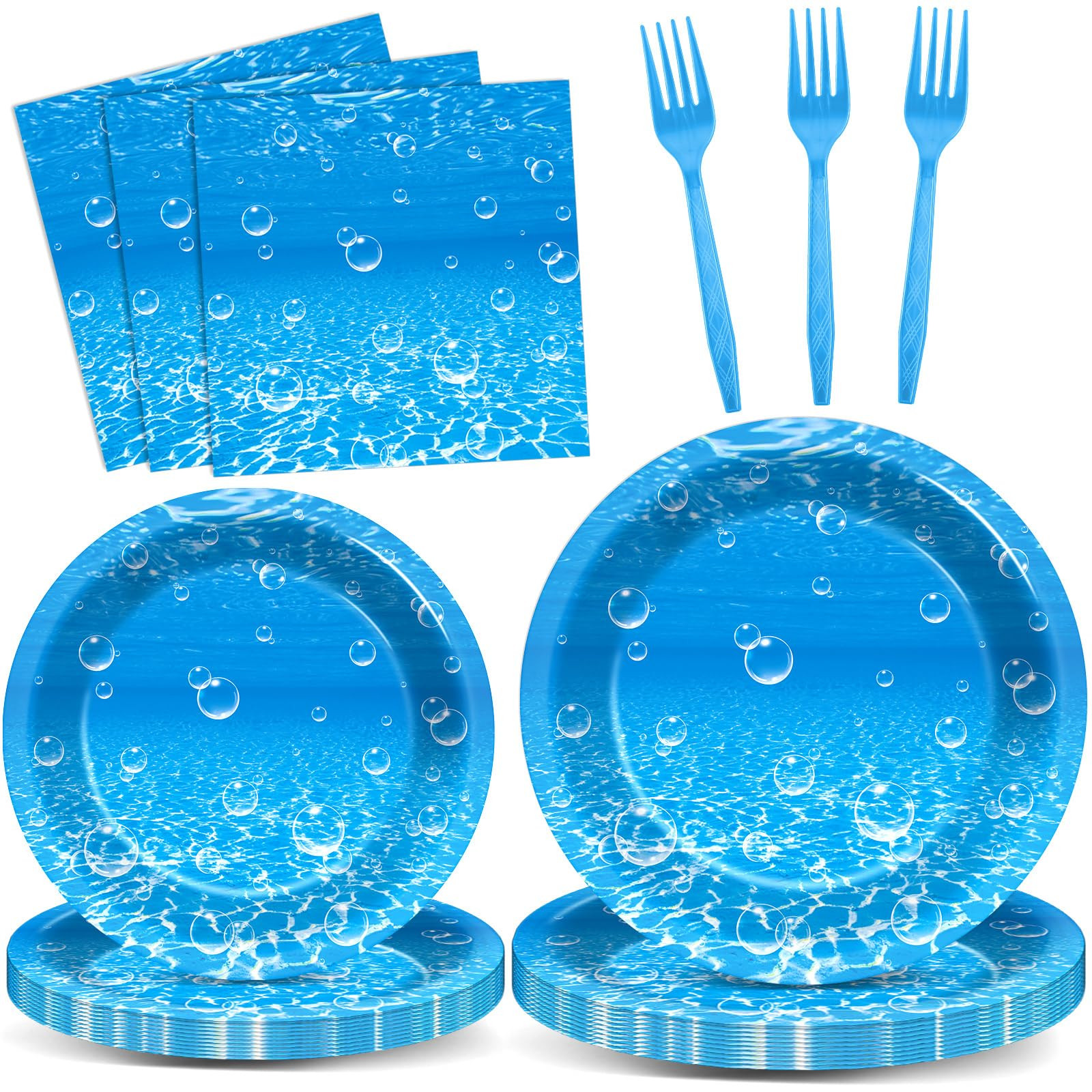96Pcs Ocean Theme Party Plates and Napkins for Under the Sea Bubbles Birthday Party Supplies Unde... | Amazon (US)