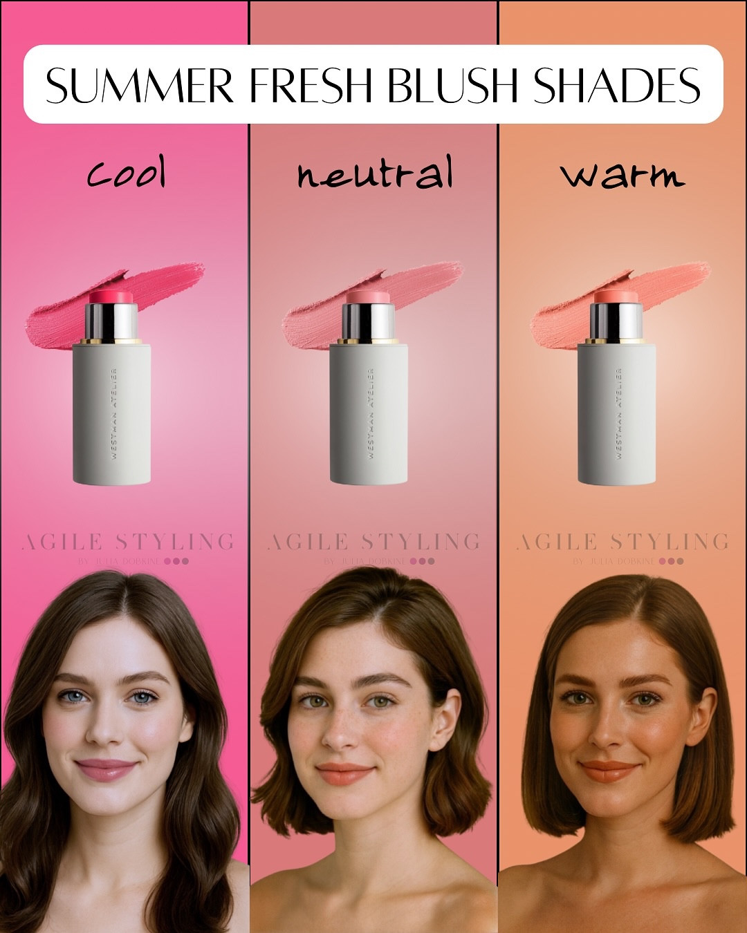 ✨ Summer glow starts with the right blush.
And no, it’s not just about choosing “something pink.” 💁🏻‍♀️

Your perfect blush depends on your undertone —
▫️ Cool undertones look amazing in raspberry tones
▫️ Neutral undertones shine in soft rose or beige-pinks
▫️ Warm undertones need a peachy coral lift 🍑

Wearing the wrong undertone can instantly throw off your whole look — even if the product is gorgeous.

But when the blush aligns with your palette?
Boom — healthy skin, effortless harmony, glow activated. 💘

Not sure which one is your tone?
💡 Start with my Intro Duo — you’ll get a full color analysis + a Pocket Palette so you never guess again.

Tap the link in bio to book your shade-matching experience 🎨

#coloranalysis #undertonesmatter #seasonalcoloranalysis #blushmatch #summermakeup #cooltone #warmtone #neutralundertone #makeupthatworks #agilestyling #glowupseason #introduo