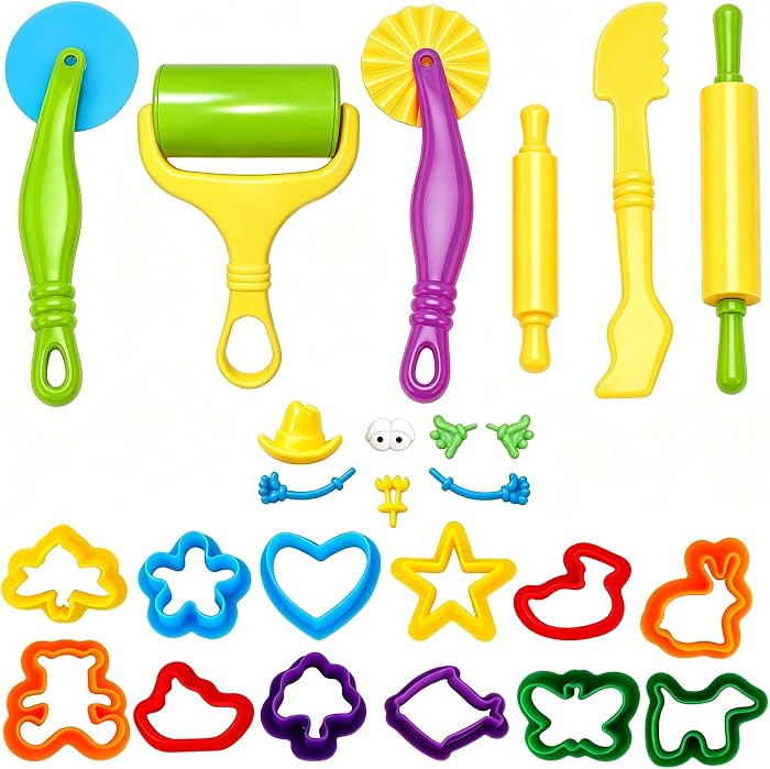 Dough Tools Set for Kids Ages 2-4, 25pc Creative Play Accessories with Molds and Cutters, Non-Tox... | Amazon (US)