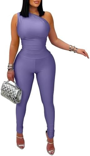 Memoriesea Women's Sexy Jumpsuits One Shoulder Bodycon Rompers One Piece Outfits | Amazon (US)