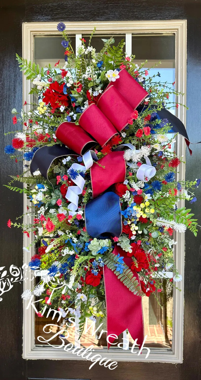 Patriotic Floral Swag, Deluxe Patriotic Swag, Patriotic Home Decor, Summer Floral Swag, 4th of Ju... | Etsy (Global)