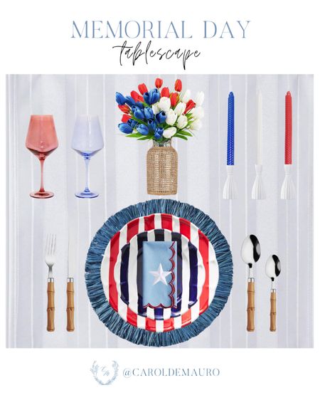 Update your dining area for Memorial Day with this tablescape inspo: wine glasses, faux flowers, neutral vase, candles, and more! 
#hostesslife #redwhiteblue #partyessentials #kitchenfinds

#LTKSeasonal #LTKParties #LTKHome
