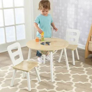 Round Storage Table & 2 Chair Set - Natural & White | KidKraft