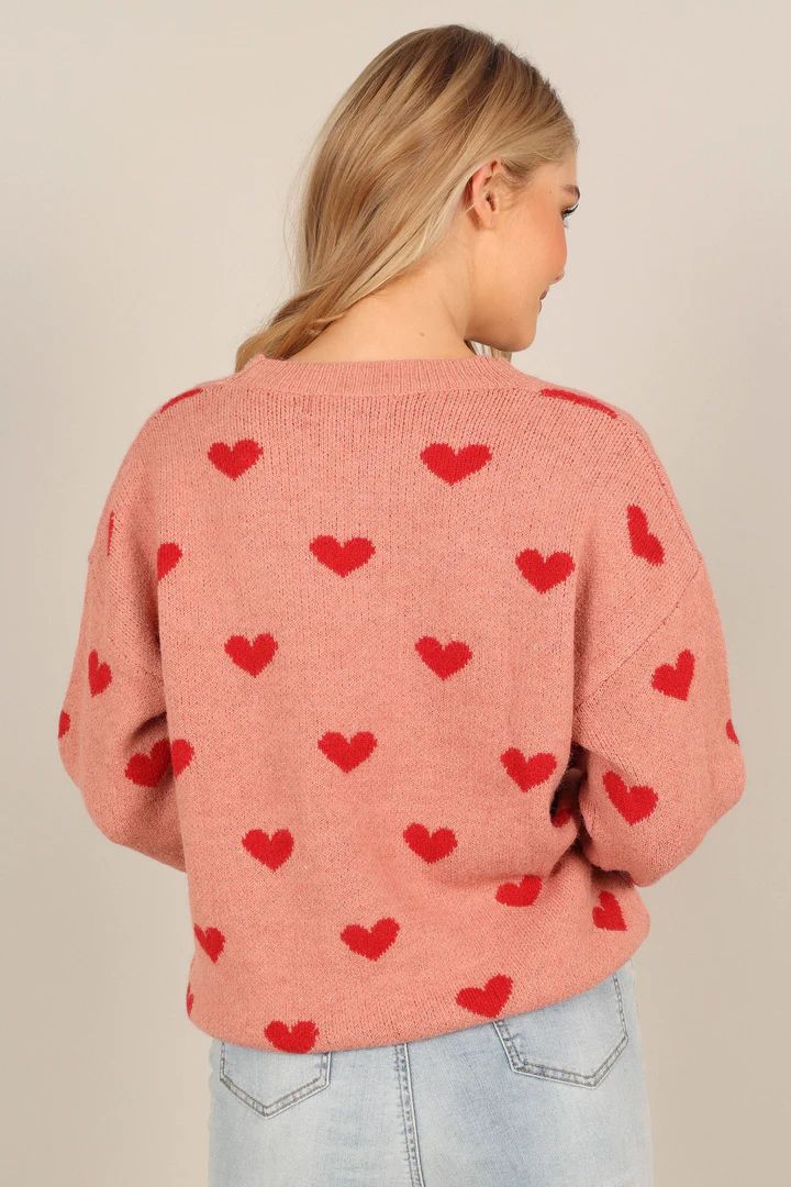 All Over Heart Knit Sweater - Pink | Petal & Pup (US)